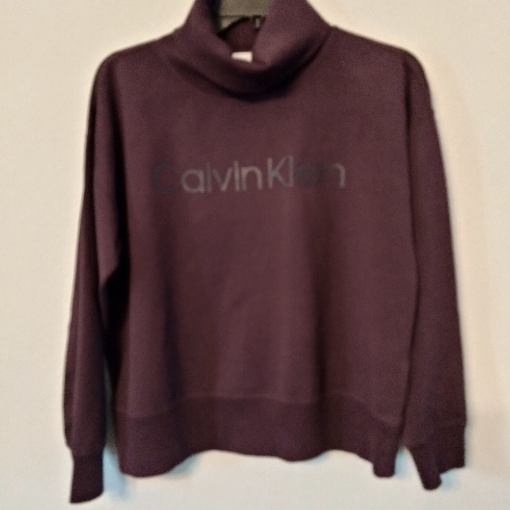 CALVIN KLEIN purple mock turtleneck long sleeve crop top